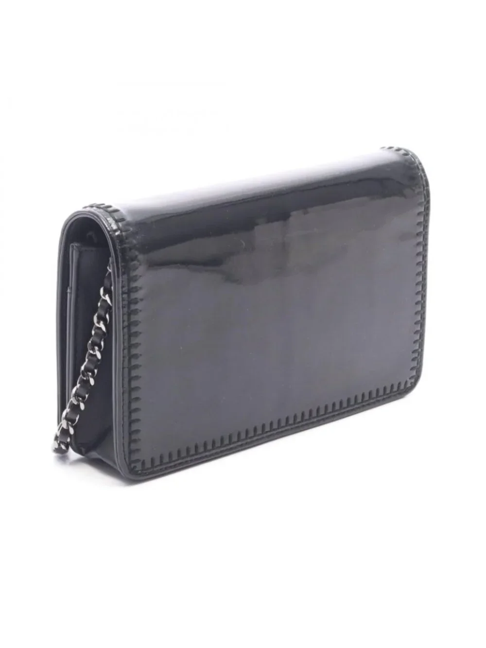 Chanel Shoulder Bag CC Logo Full Flap Black Patent Leather Chain Wallet